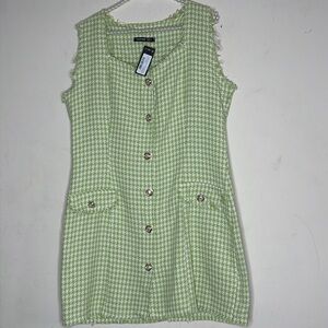 NWT! Boohoo Lime Green Flannel Boucle Pocket Front Dress Feminine US 12